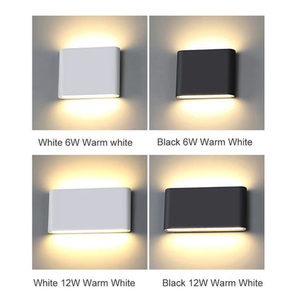 Modern LED Vägglampa Upp & Ned – IP65, Aluminium, Vit/Svart, 6W/12W, Varmvit/Neutral/Kallvit, 85–265V