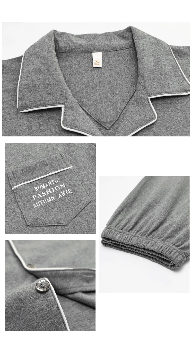 MiiOW Herr Pyjamas Set Vinter – Bomull Långärmad Rutig Grå Krage Plus Size, 8 Färger M–XXXL