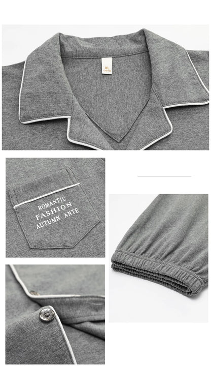 MiiOW Herr Pyjamas Set Vinter – Bomull Långärmad Rutig Grå Krage Plus Size, 8 Färger M–XXXL