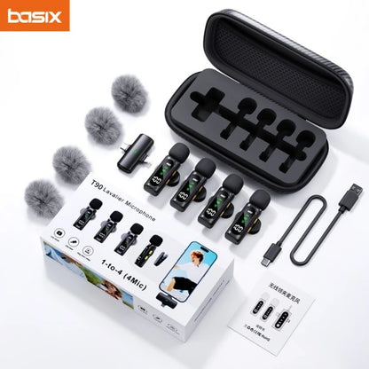 Wireless Lavalier Microphone Mini Mic For iPhone Android Portable Audio Video Recording Live Broadcast Gaming With 4 Receive Mic