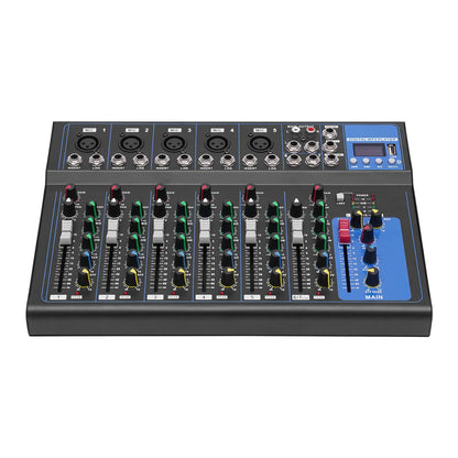 7/8-Channel Professioneller Mixer, Soundboard Konsole with Bluetooth USB PC Recording Input XLR Microphone Jack