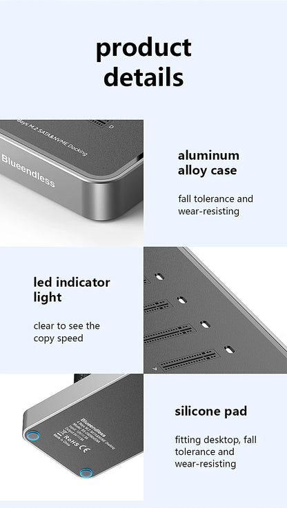 Blueendless 4 Bay M.2 NVMe/SATA SSD Docking Station Type C USB3.1 10Gbps M2 NVMe PCIe SATA NGFF Dual Protocol Aluminum SSD Case