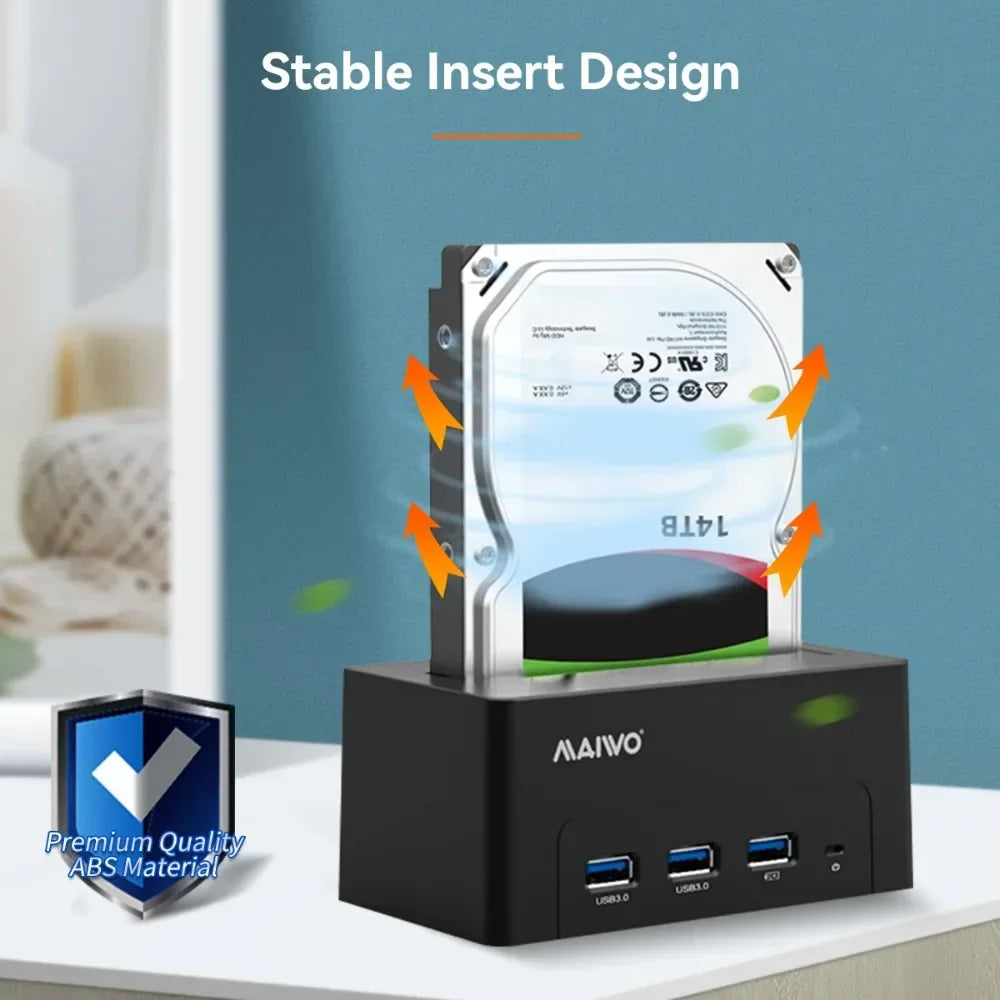 MAIWO HDD Docking Station with USB 3.0 HUB Extension 2.5 3.5 Inch SATA HDD Case Support 24TB with Fast Charge Port HDD Enclosure