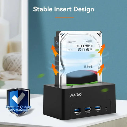 MAIWO HDD Docking Station with USB 3.0 HUB Extension 2.5 3.5 Inch SATA HDD Case Support 24TB with Fast Charge Port HDD Enclosure