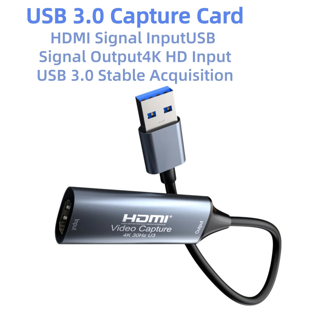 HDMI Capture Card USB-C/USB 2.0/3.0 – 4K ingång, 1080p/60Hz utgång, Plug-and-play för PC, Android & Mac