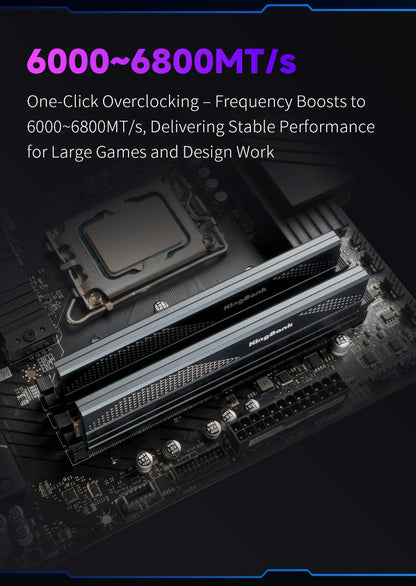 KingBank KFXB Series DDR5 Memory 24GBx2 6800MHz 6000MHz Dual Channel for Gaming And Overclocking with Heatsink Black