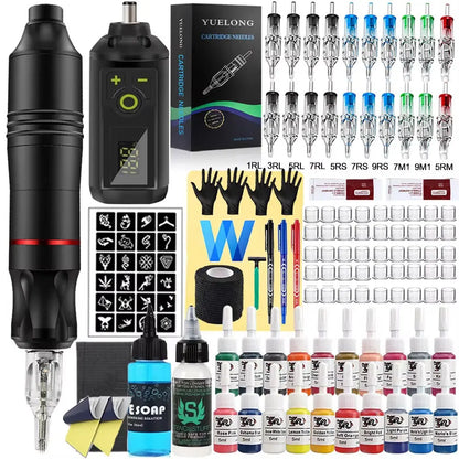 Wireless Tattoo Kit Rotary Tattoo Pen Machine 1200mAh Mini Battery Cartridge Needles Ink Set Permanent Makeup Tattoo Kits
