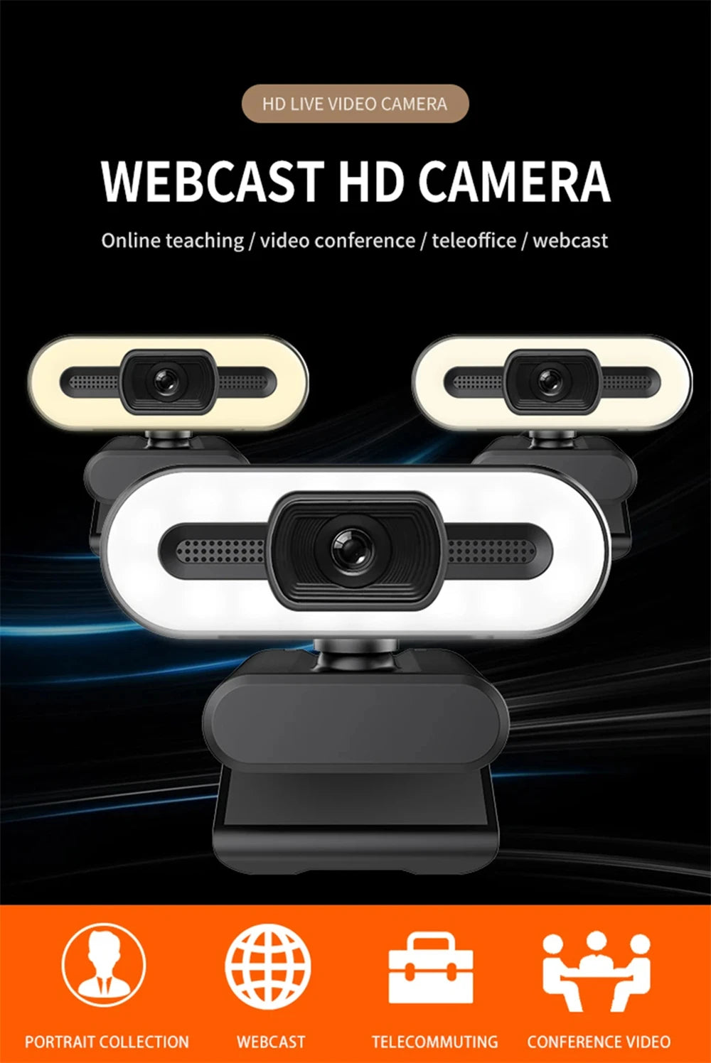 USB-webbkamera med mikrofon och utfyllnadsljus – 2K/4K-val