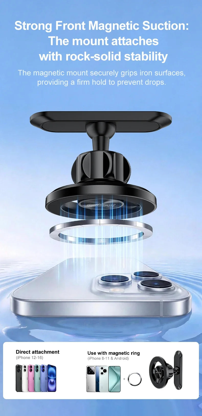 MagSafe Magnetic Phone Holder Double-Sided Strong Magnetic Stand 360° Rotating Anti Shake Metal Phone Mount for Golf Cart Gym