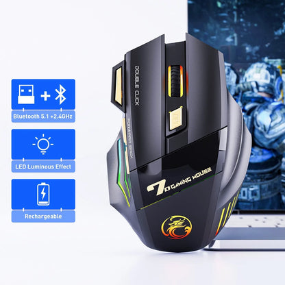 IMICE GW-X7 Wireless Gaming Mouse, 3200DPI Dual-Mode, 7 Programmable Keys, RGB Backlit Rechargeable