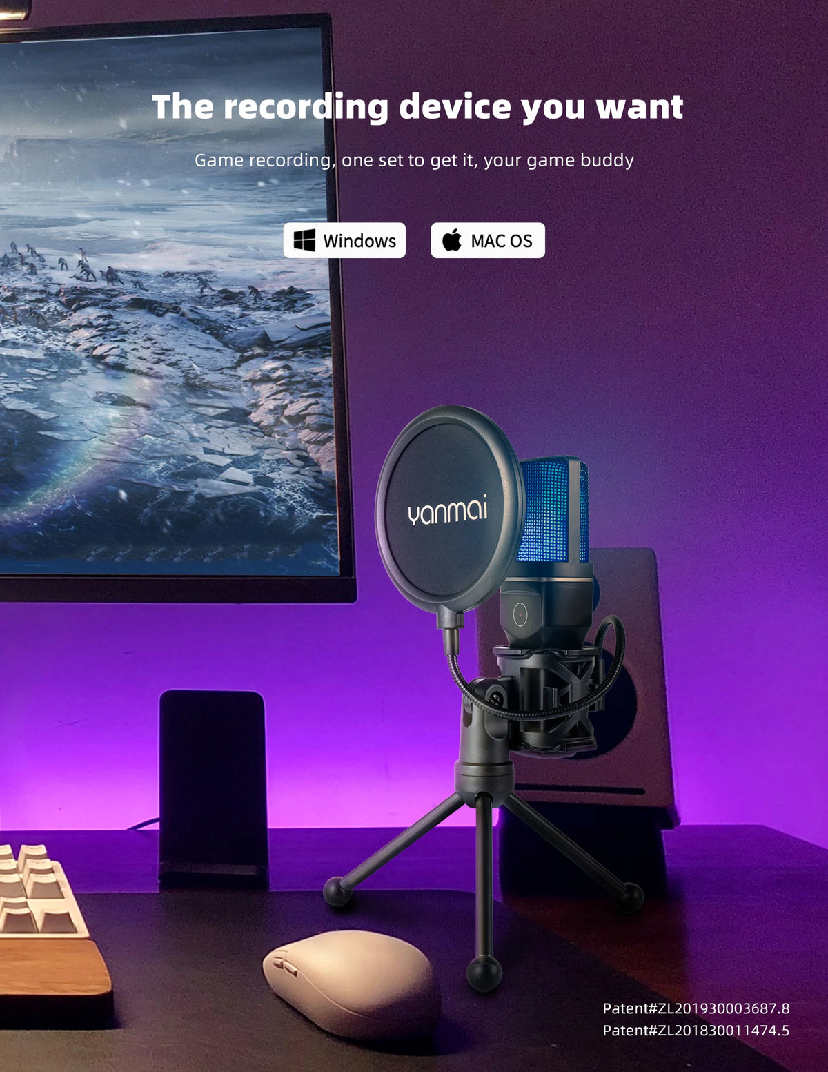 AyeBeau K6 kondensatormikrofon med stativ för streaming
