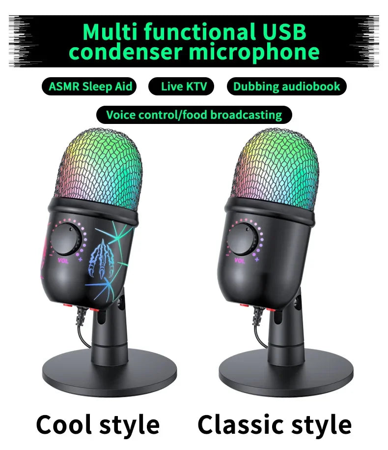 RGB Condenser Microphone with Breathing Light Desktop Mic Stand for Laptop PC Live Streaming Video Conference Online Game