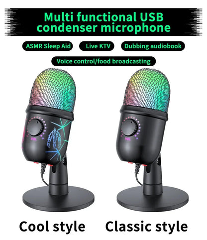 RGB Condenser Microphone with Breathing Light Desktop Mic Stand for Laptop PC Live Streaming Video Conference Online Game
