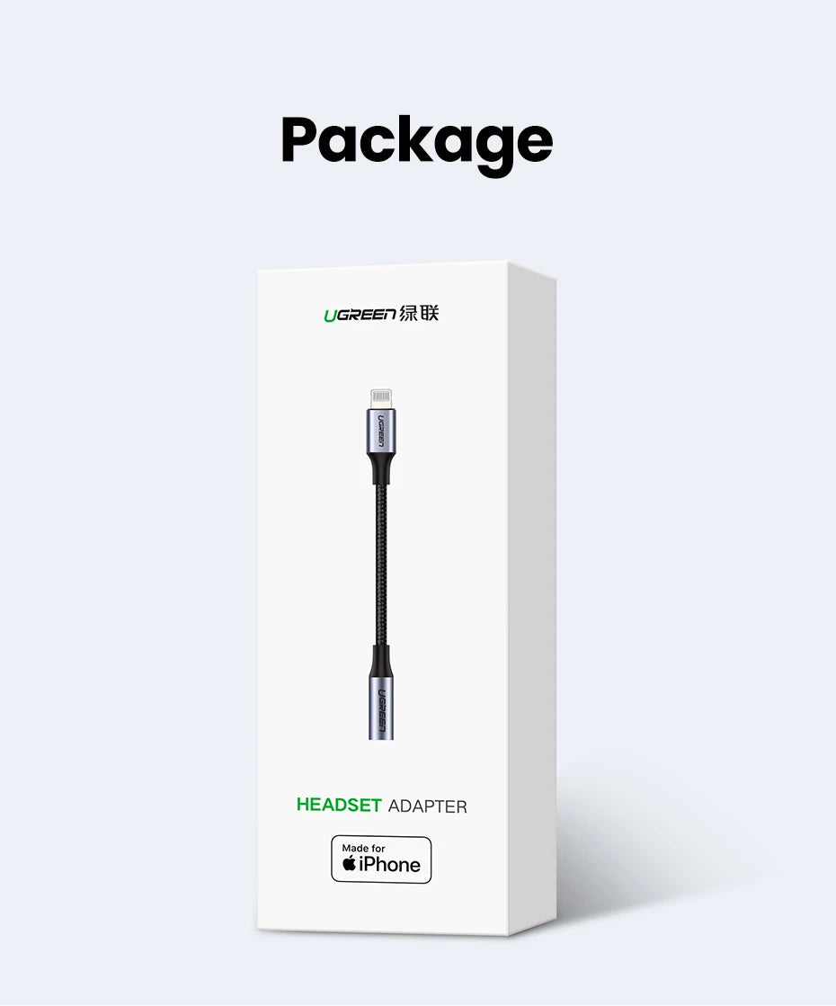 UGREEN Adapter for iPhones MFi DAC Lightning to 3.5mm Headphone Adapter For iPhone 12 11 Pro max xr Aux Cable Phone Accessories