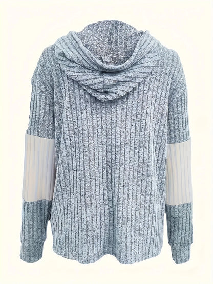 Women's Casual Color Block Hoodie Drawstring Zipper Jacket Streetwear Style with Pockets