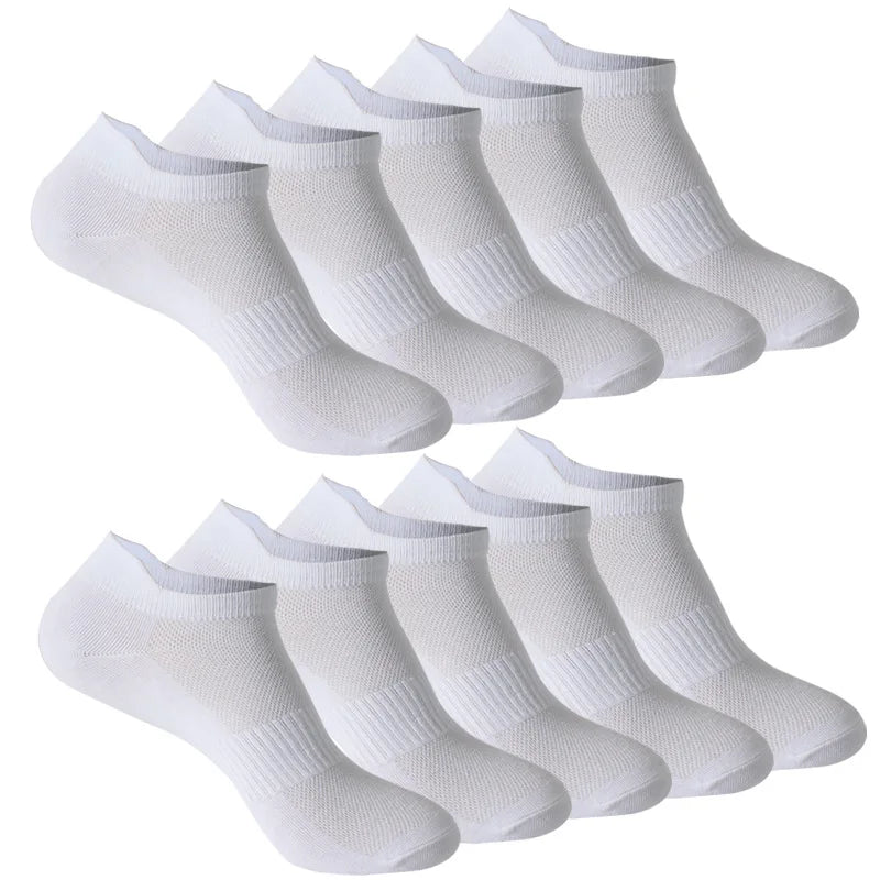 10 Pairs 100% Cotton Men Socks Summer Thin Breathable Socks High Quality No Show Boat Socks Black White Gray Short For Students