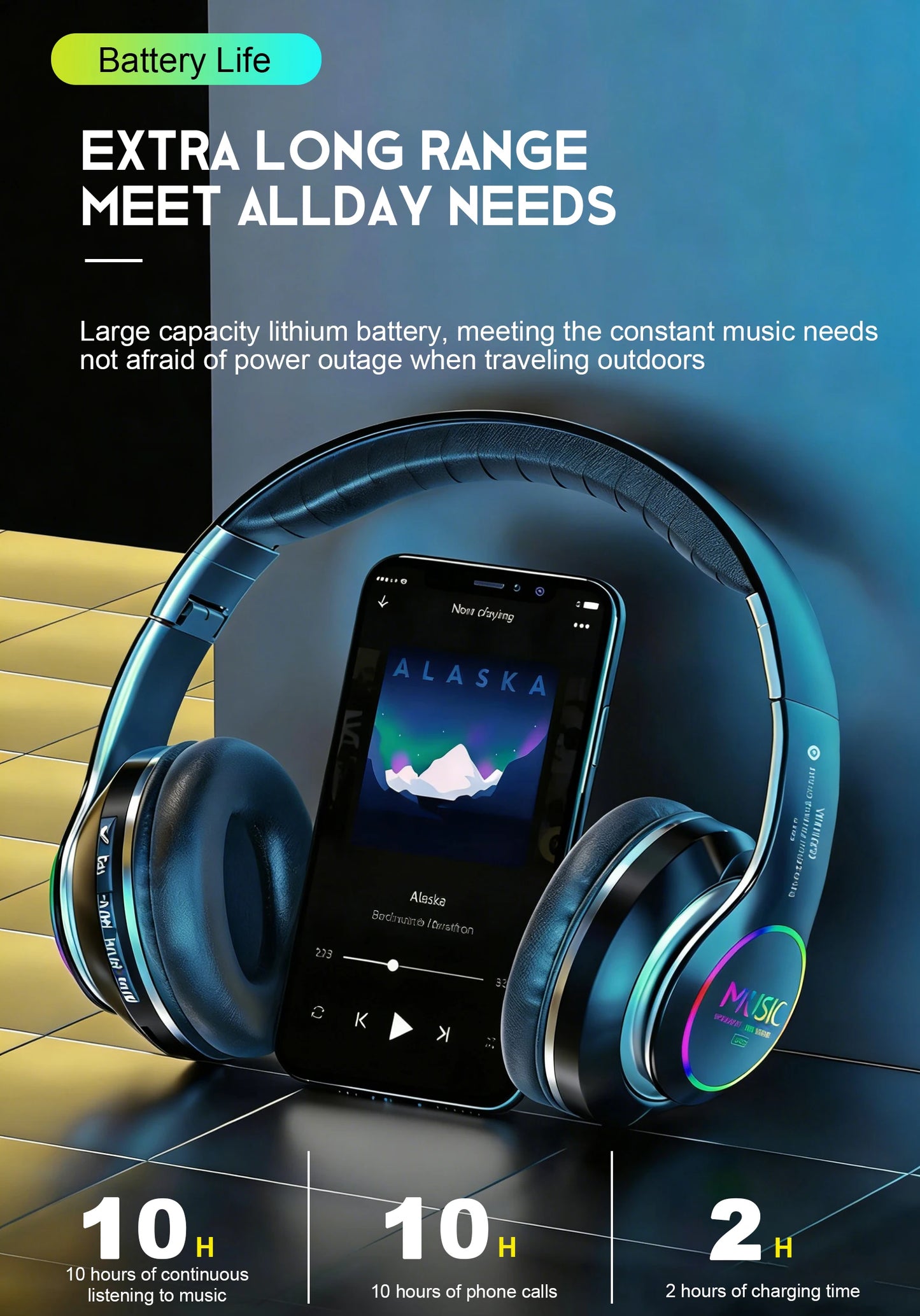 Wireless Bluetooth 5.0 HiFi Headphone With On-Ear Headset Stereo Sound Earphones Sports Office Game Foldable Low Latency