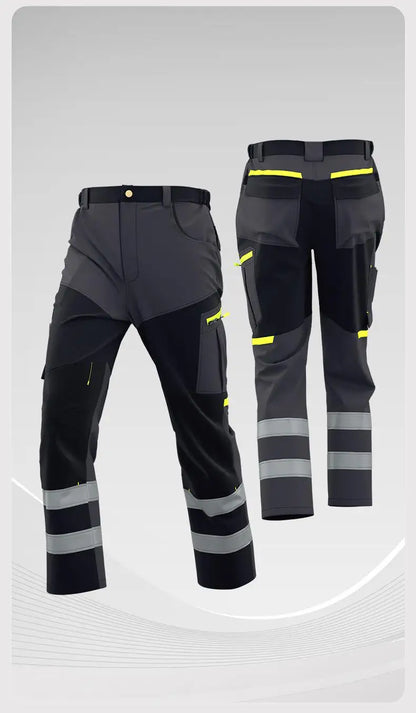 Spring Autumn Multi Pocket Men's Work Pants Wear Resistant Workshop Factory Construction Workers Clothes Reflective Strip Pants