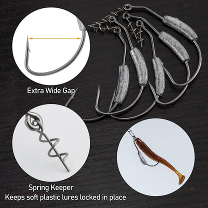 9KM 5-10Pcs Ewg Hook Weighted with Screw 2g~9g Worm Soft Lure Hook for Bass Saltwater Freshwater