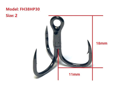 30 Hooks per Pack Black Nickle Short Shank Cutting Blade Forged High Quality Treble Fishing Hooks Fishing Tackle FH38HP30