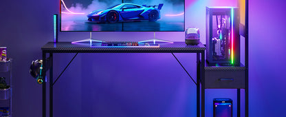 Coleshome Gaming Table with Led Lights,138×48Cm Gaming Desk with Drawers and Shelf