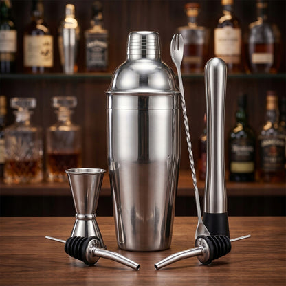 Professional Bartender Cocktail Shaker Set with Bar Tools Home Bar Accessories Kit Stainless Steel Complete Bartending Kit Jigger Strainer Muddler Stirrer Bottle Opener for Home Bar Restaurant Party Beverage Drink Mixing Enth