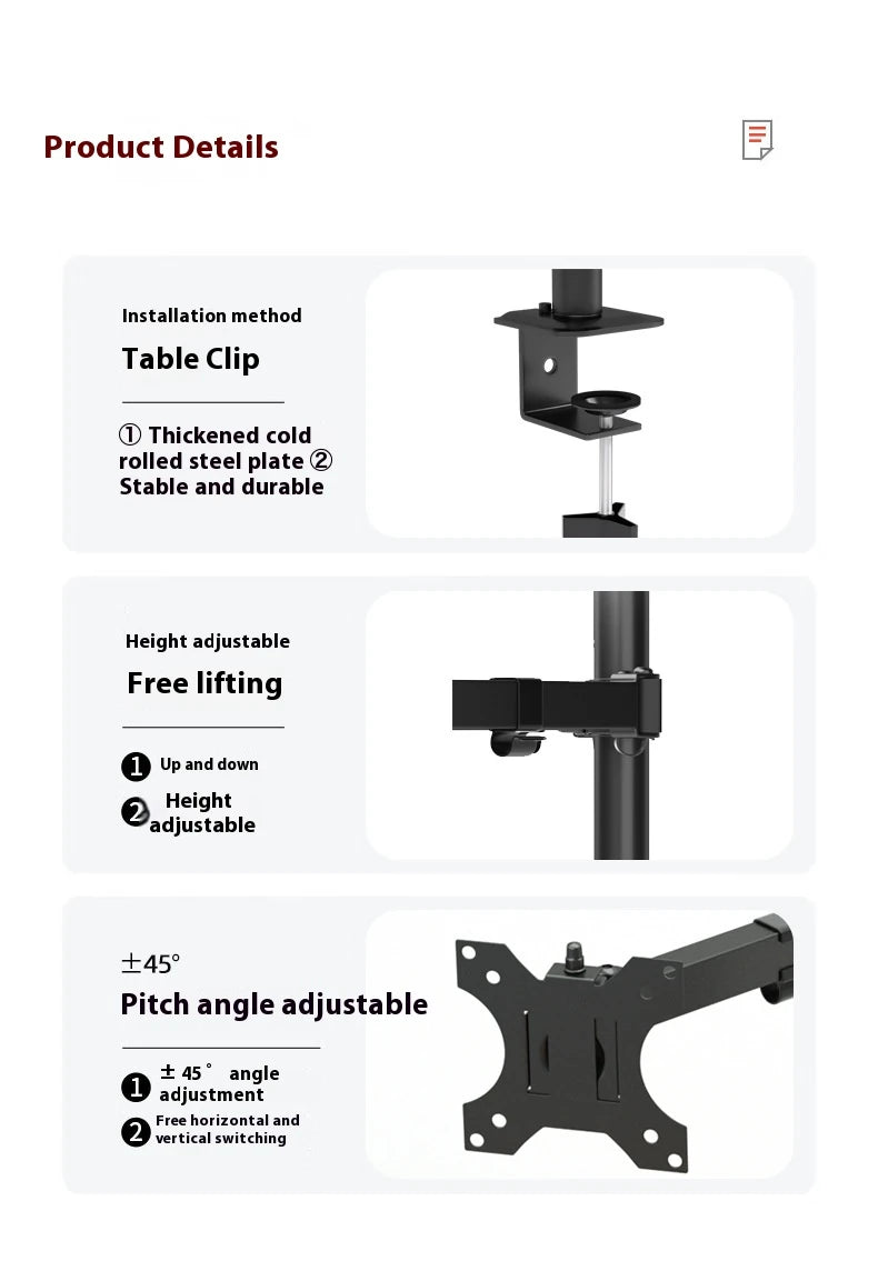 MS02N Laptop Desktop Dual Arm Computer Monitor Bracket 360° Rotary Height Adjustable Monitors Support Mount Stand for 10''-30''