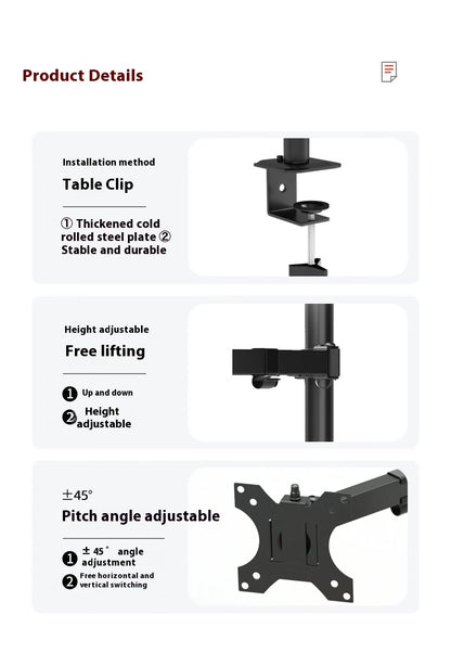 MS02N Laptop Desktop Dual Arm Computer Monitor Bracket 360° Rotary Height Adjustable Monitors Support Mount Stand for 10''-30''