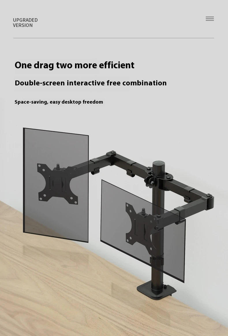 MS02N Laptop Desktop Dual Arm Computer Monitor Bracket 360° Rotary Height Adjustable Monitors Support Mount Stand for 10''-30''