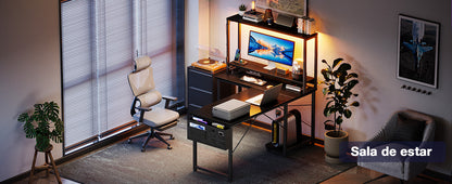 Coleshome L-Shaped Gaming Desk with Led and Sockets, 135×100cm, Black