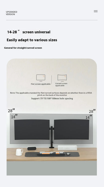 MS02N Laptop Desktop Dual Arm Computer Monitor Bracket 360° Rotary Height Adjustable Monitors Support Mount Stand for 10''-30''