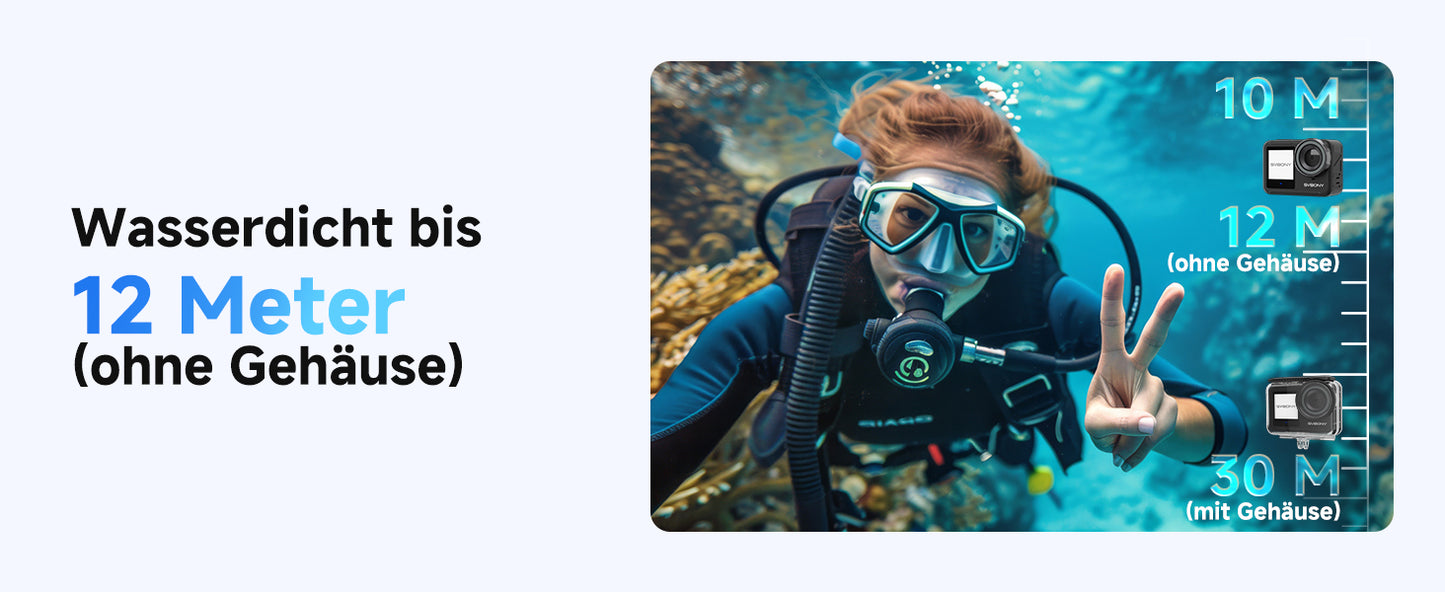 SVBONY SVGo3 4K 60FPS underwater camera, action camera with 128 GB storage, magnetic quick-release, 1/2.7-inch sensor, waterproof up to 12m (without housing), EIS 2.0, 2 batteries (1800mAh) and accessories