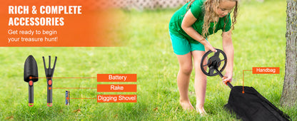 SucceBuy Metal Detector for Kids 6 Inch 25''-37'' Adjustable Length IP68 Waterproof Search Coil & LCD Display for Detecting Gold